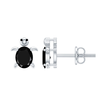Oval Shaped Black Onyx Turtle Stud Earrings