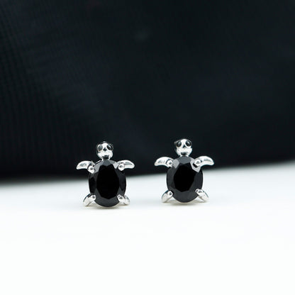 Oval Shaped Black Onyx Turtle Stud Earrings