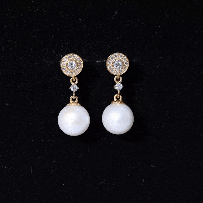 Real Pearl and Diamond Dangle Drop Earrings