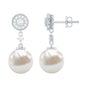 Real Pearl and Diamond Dangle Drop Earrings