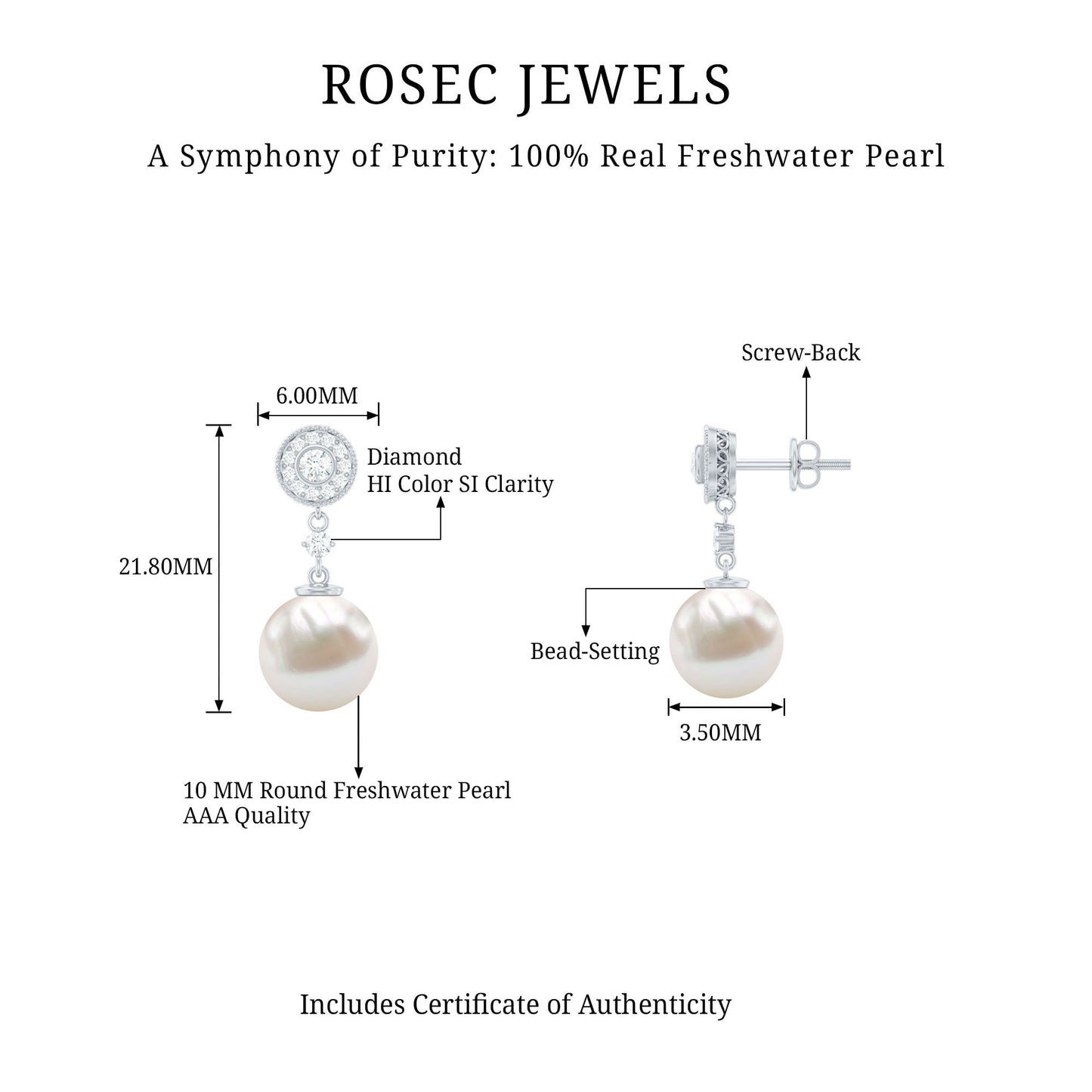 Real Pearl and Diamond Dangle Drop Earrings