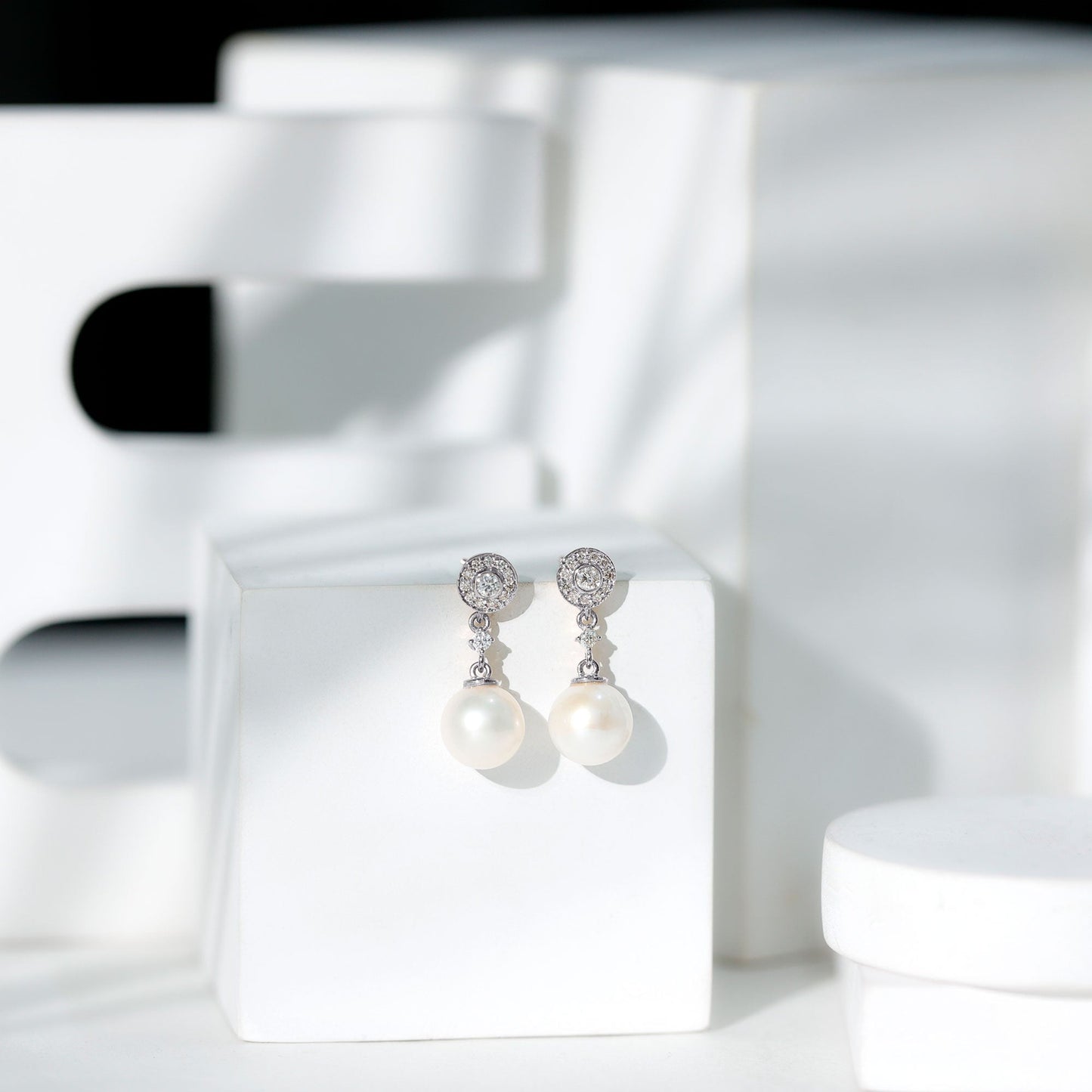 Real Pearl and Diamond Dangle Drop Earrings