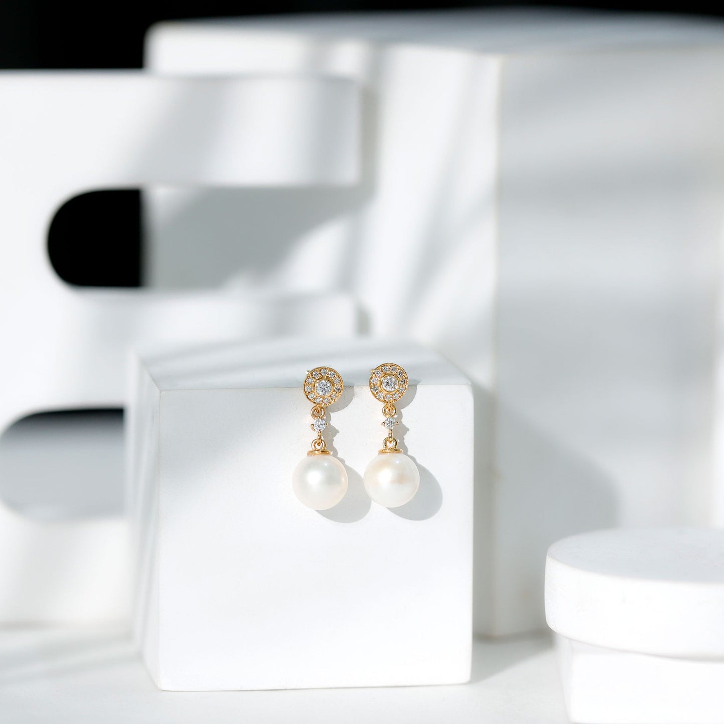 Real Pearl and Diamond Dangle Drop Earrings