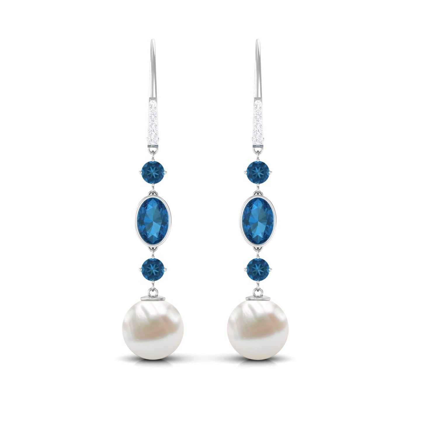 Freshwater Pearl and Blue Topaz Dangle Earrings with Diamond