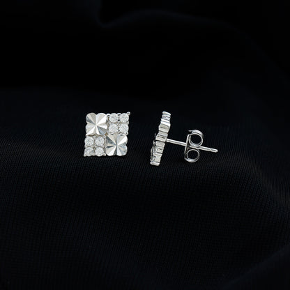 Certified Cubic Zirconia Square Stud Earrings in Silver
