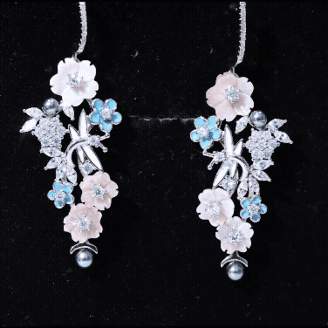 Certified Multi Gemstone Flower Dangle Earrings in Sterling Silver