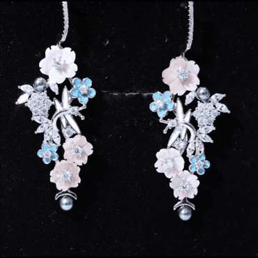 Certified Multi Gemstone Flower Dangle Earrings in Sterling Silver
