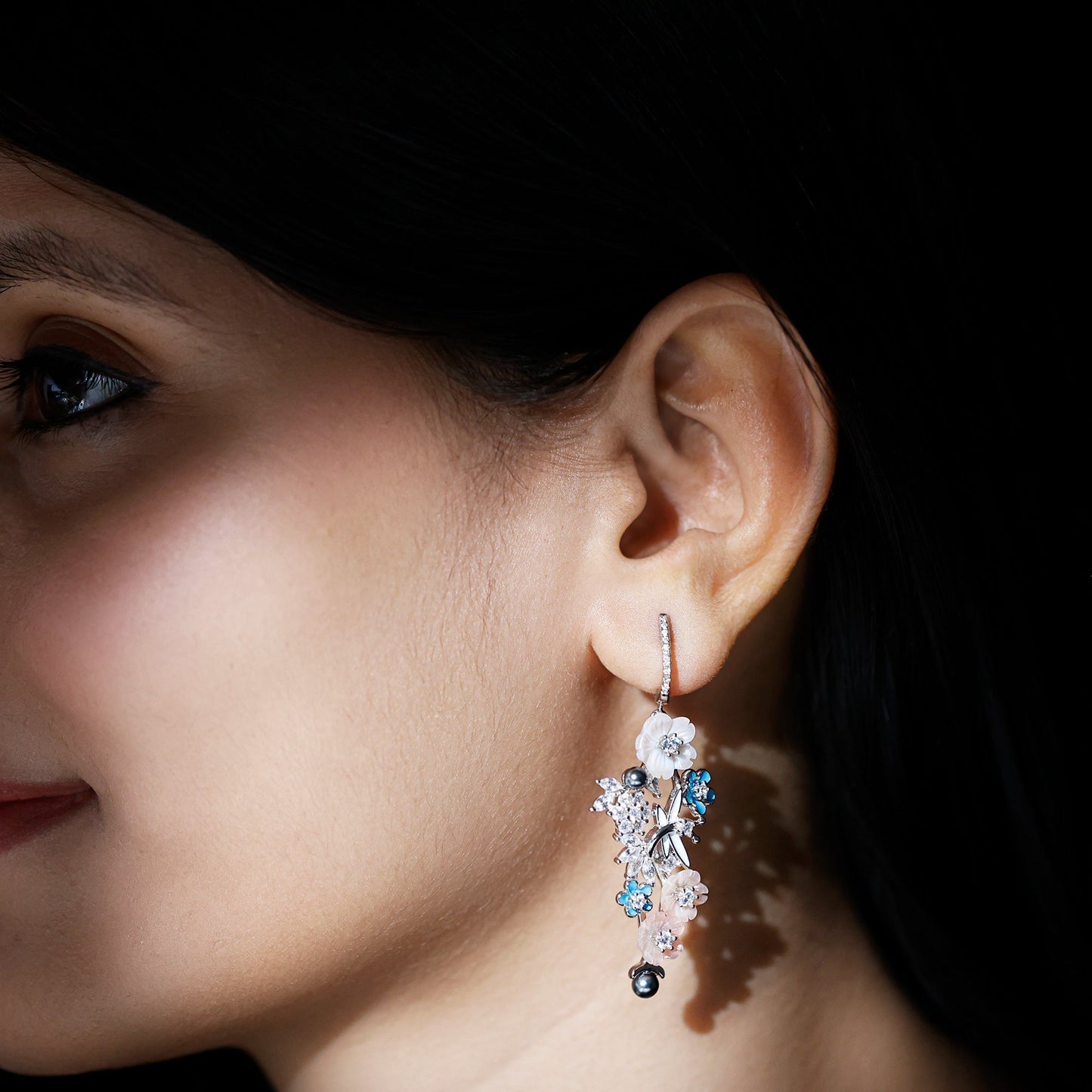 Certified Multi Gemstone Flower Dangle Earrings in Sterling Silver