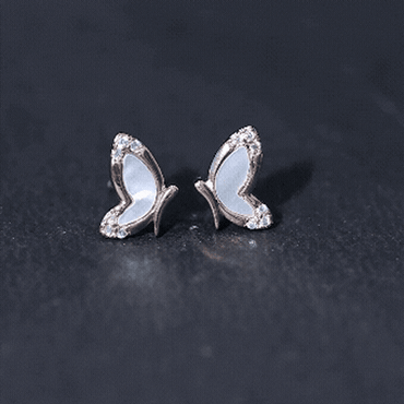 Natural Mother of Pearl Butterfly Wings Earrings in Silver