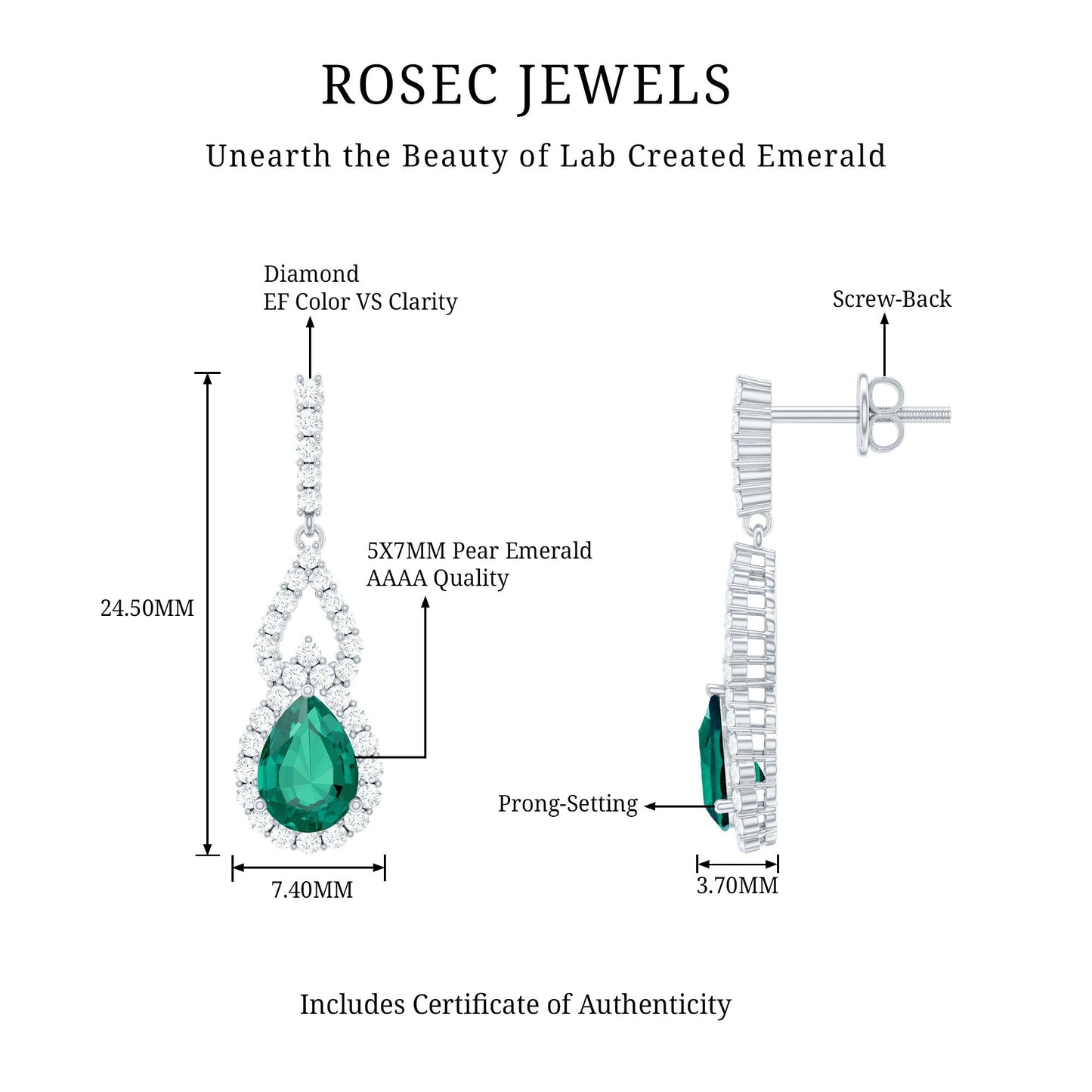 Lab Grown Emerald Vintage Style Earrings with Diamond