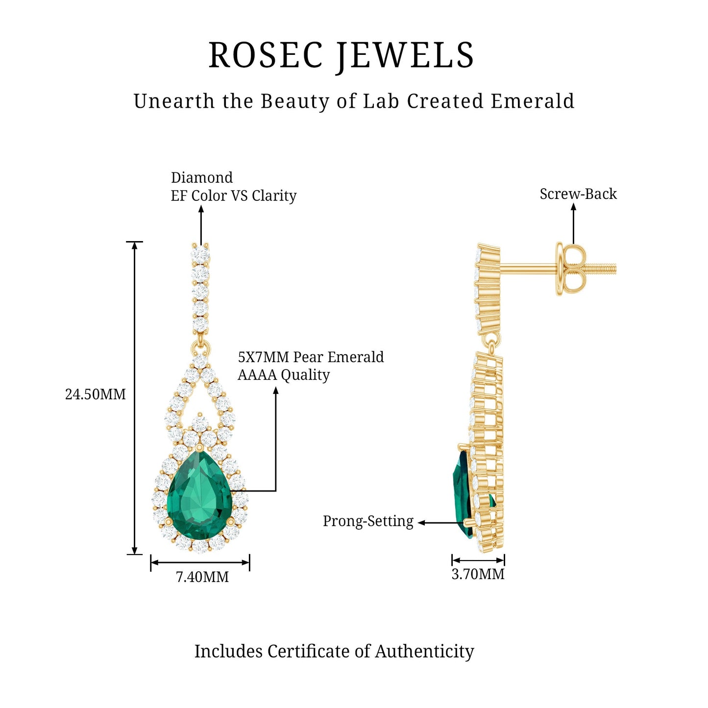 Lab Grown Emerald Vintage Style Earrings with Diamond