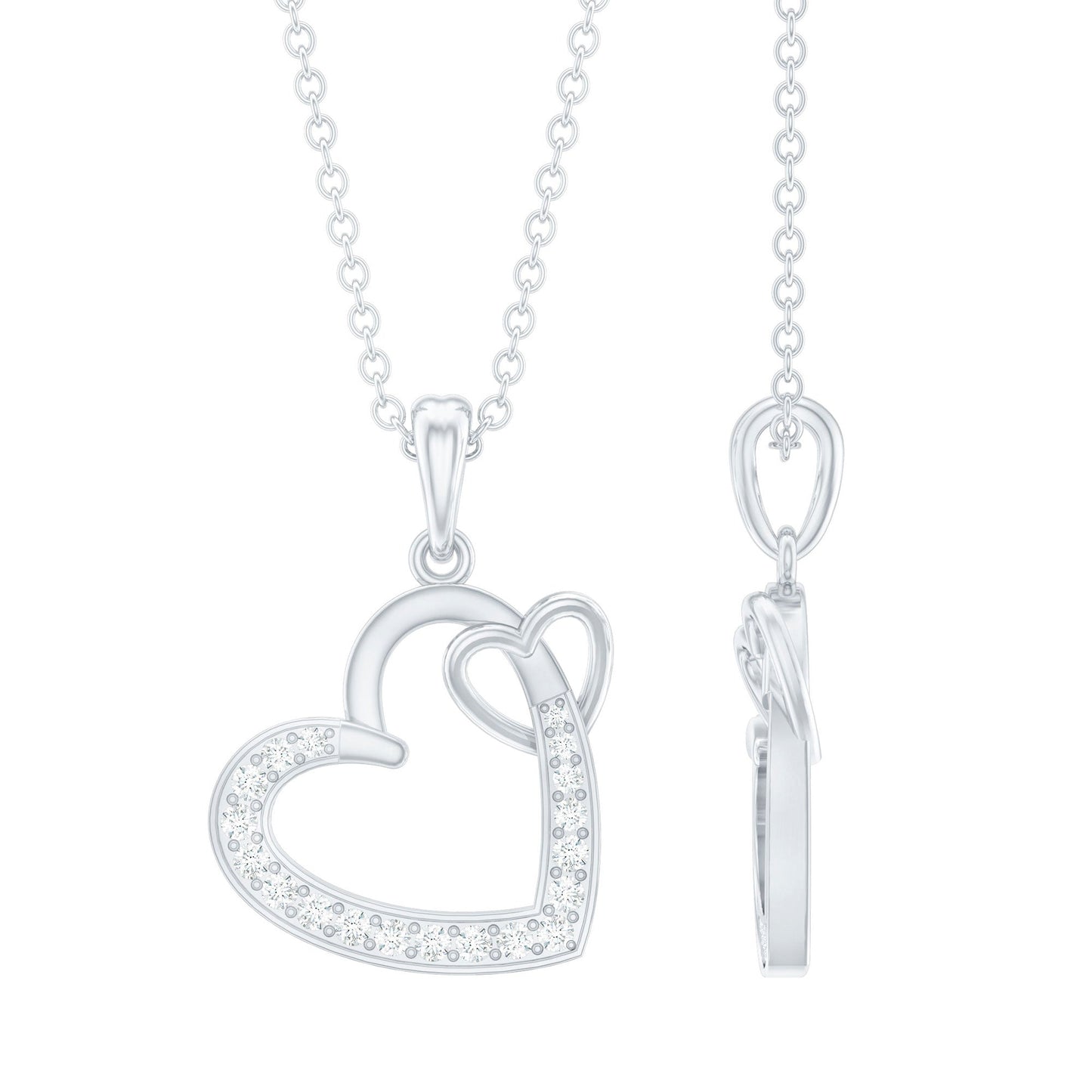 Natural Diamond Interlocked Heart Pendant Necklace