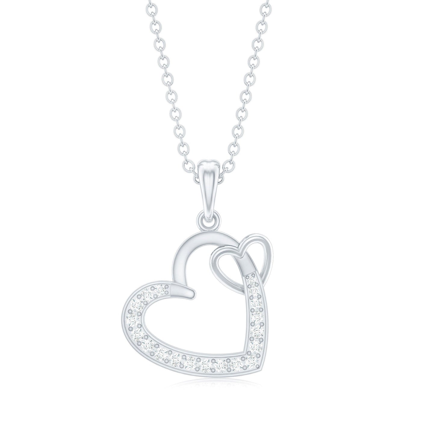 Natural Diamond Interlocked Heart Pendant Necklace
