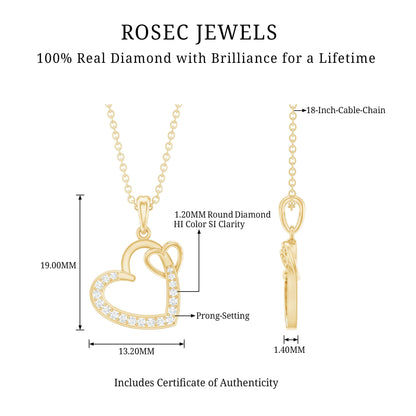 Natural Diamond Interlocked Heart Pendant Necklace