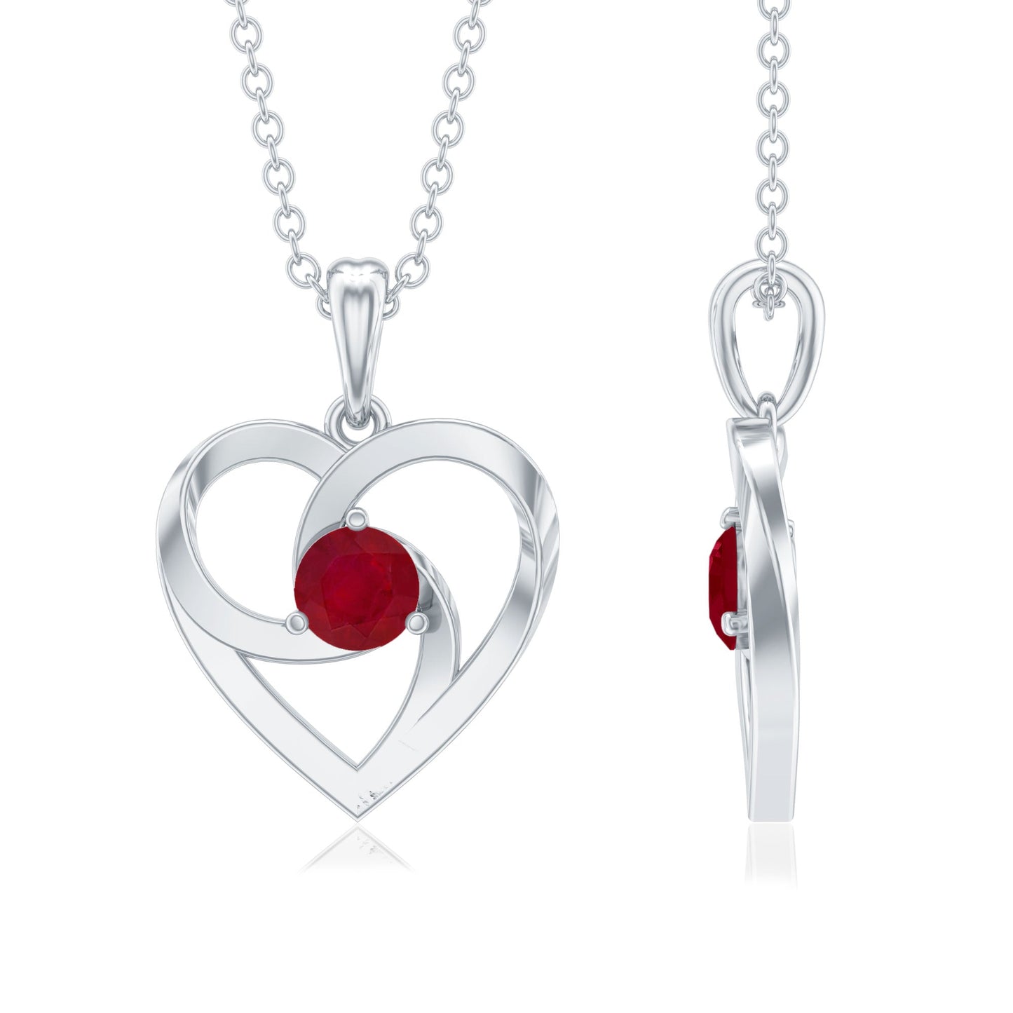 0.25 Carat Round Cut Solitaire Ruby Heart Pendant Necklace