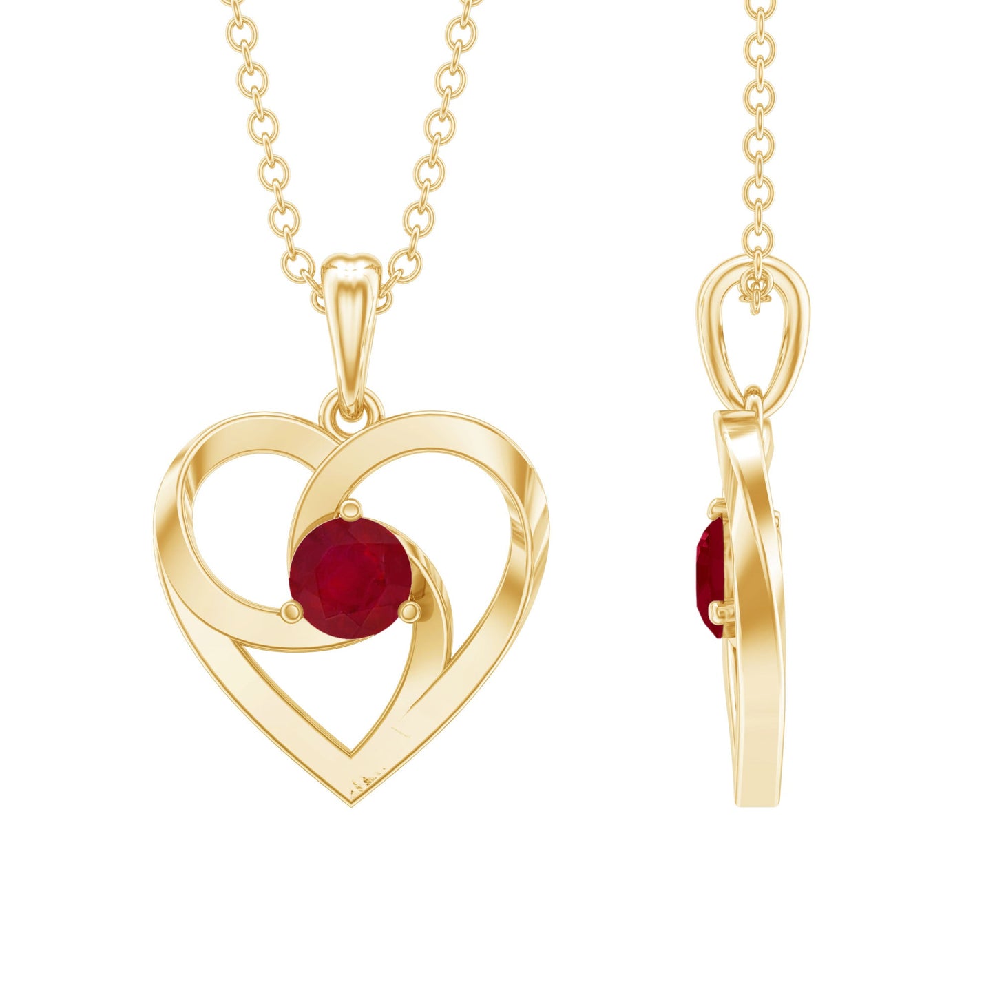0.25 Carat Round Cut Solitaire Ruby Heart Pendant Necklace