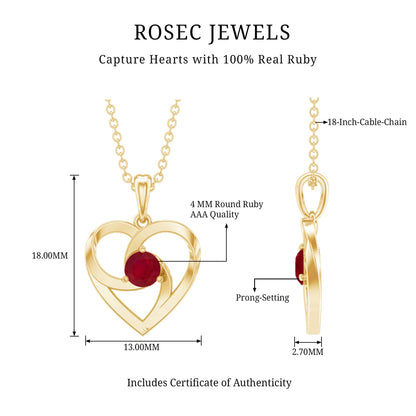 0.25 Carat Round Cut Solitaire Ruby Heart Pendant Necklace