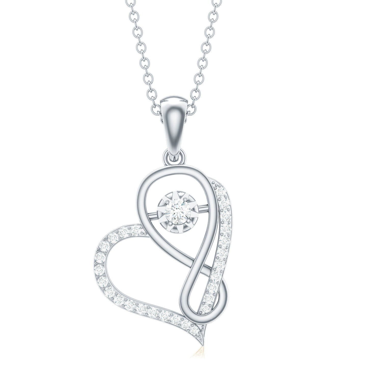 Womens Moissanite Infinity Heart Pendant Necklace With Chain