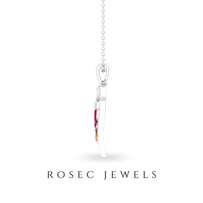 Lab Created Ruby and Diamond Butterfly Heart Necklace