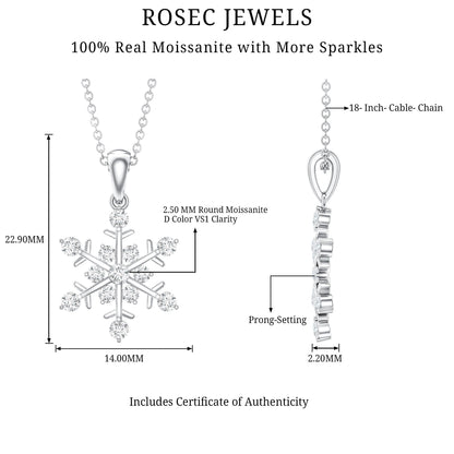 Certified Moissanite Snowflake Necklace Pendant for Women