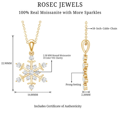 Certified Moissanite Snowflake Necklace Pendant for Women
