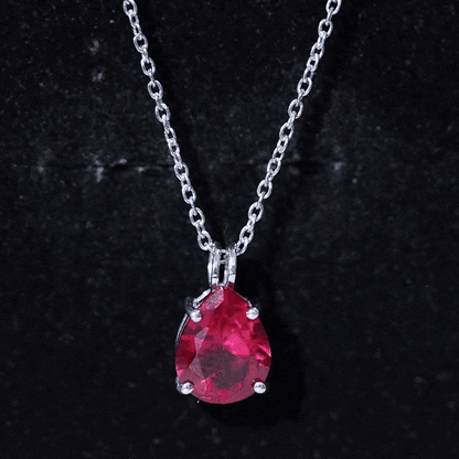 3 Carat Pear Cut Lab Grown Ruby Solitaire Pendant Necklace