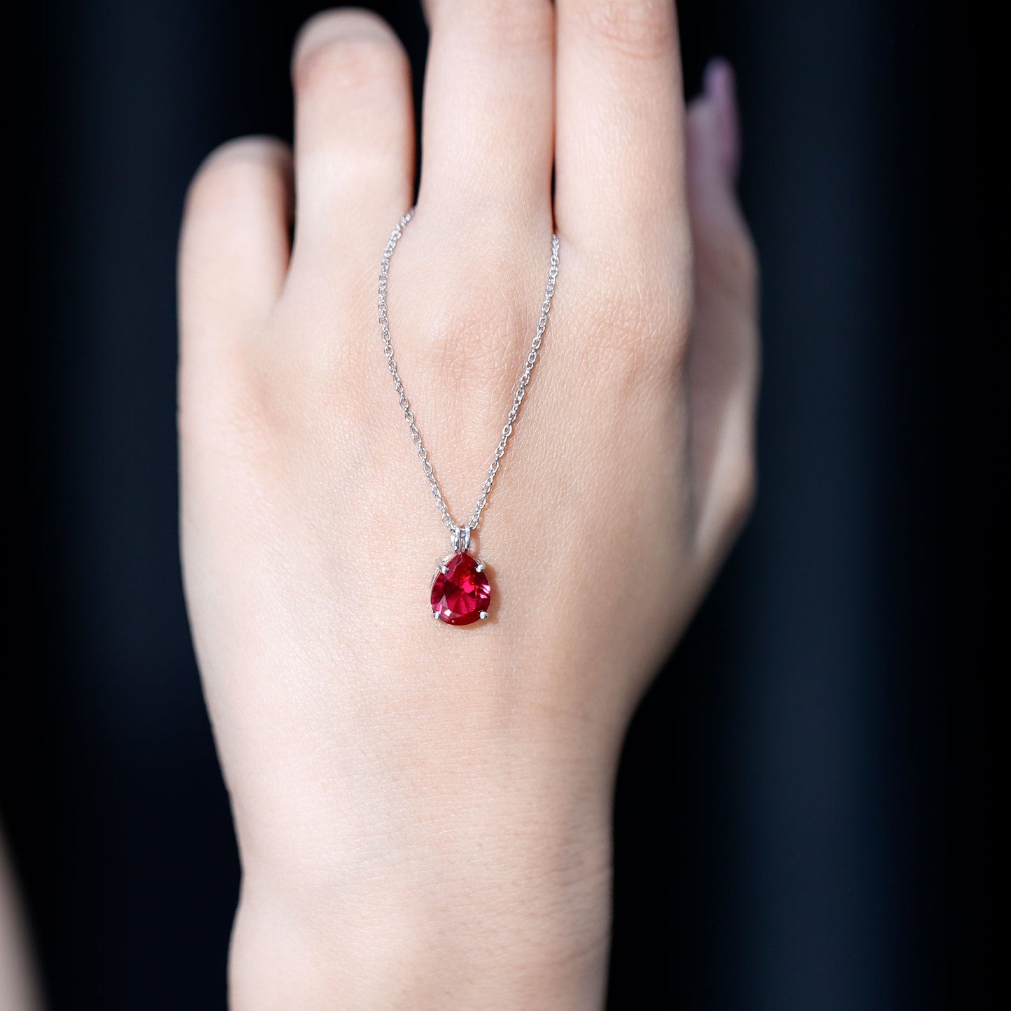 3 Carat Pear Cut Lab Grown Ruby Solitaire Pendant Necklace