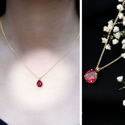 3 Carat Pear Cut Lab Grown Ruby Solitaire Pendant Necklace