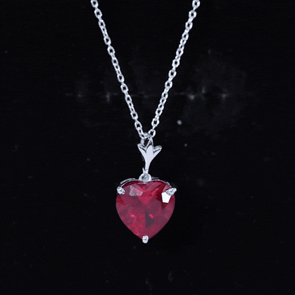 3.5 Carat Lab Grown Ruby Solitaire Heart Necklace
