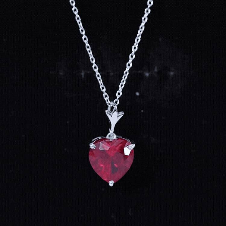 3.5 Carat Lab Grown Ruby Solitaire Heart Necklace