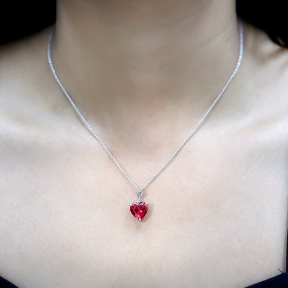 3.5 Carat Lab Grown Ruby Solitaire Heart Necklace