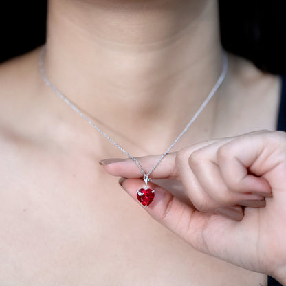 3.5 Carat Lab Grown Ruby Solitaire Heart Necklace