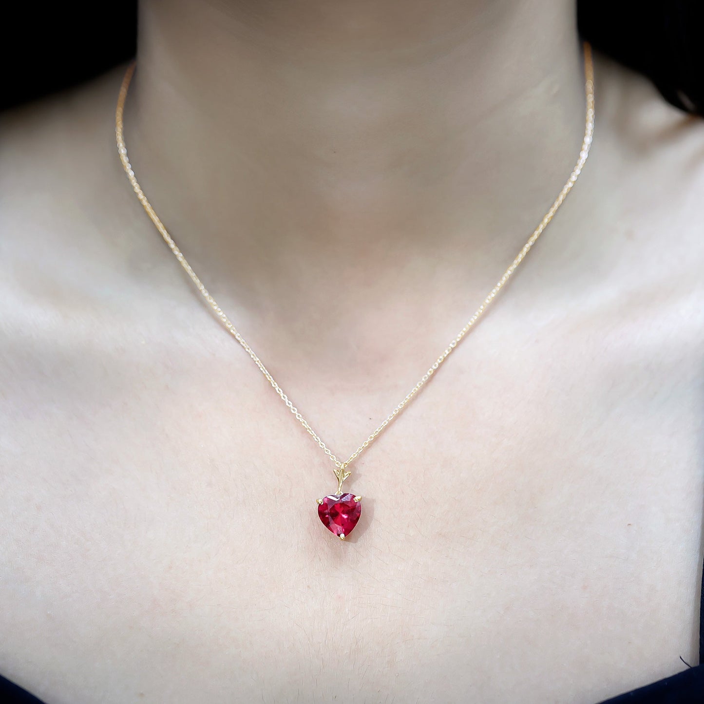 3.5 Carat Lab Grown Ruby Solitaire Heart Necklace