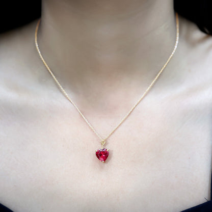 3.5 Carat Lab Grown Ruby Solitaire Heart Necklace