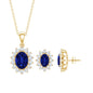 Oval Shaped Lab Created Blue Sapphire Necklace and Earrings Set with Moissanite Halo