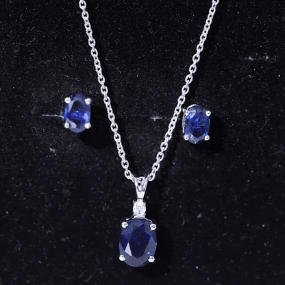 Lab Grown Blue Sapphire Solitaire Jewelry Set with Moissanite