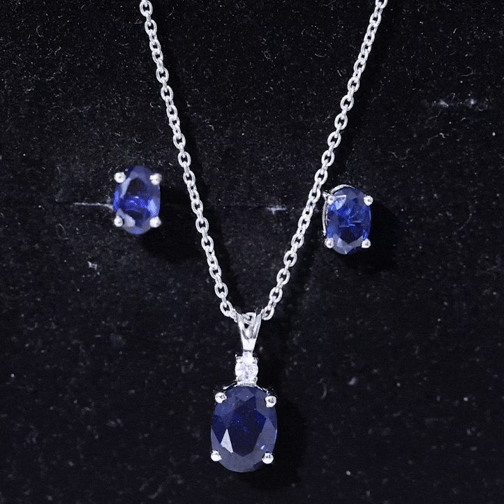 Lab Grown Blue Sapphire Solitaire Jewelry Set with Moissanite