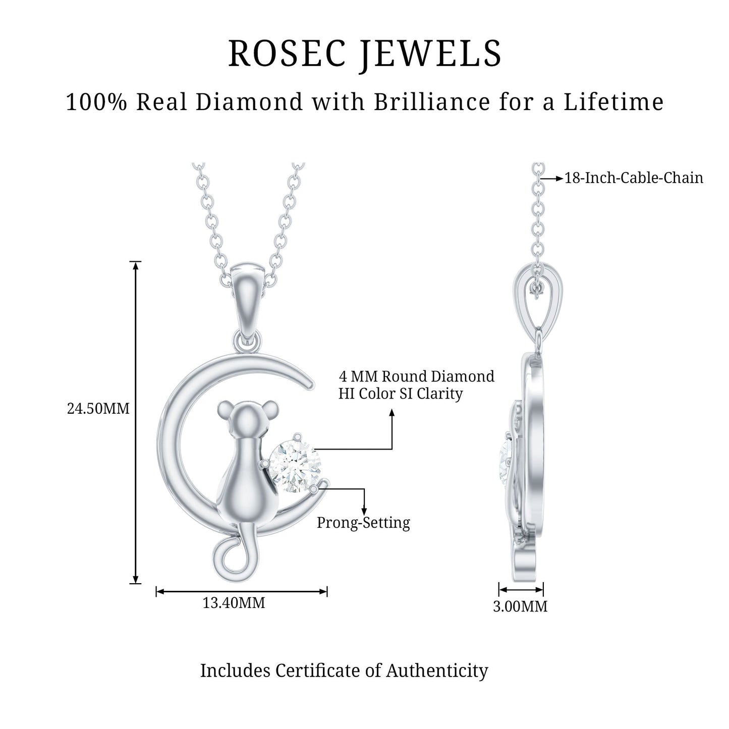Certified Diamond Cat on Moon Necklace
