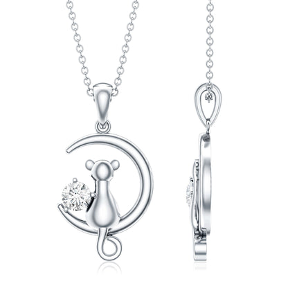 Certified Diamond Cat on Moon Necklace