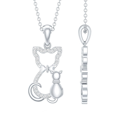 Certified Diamond Kitty Cat Pendant Necklace