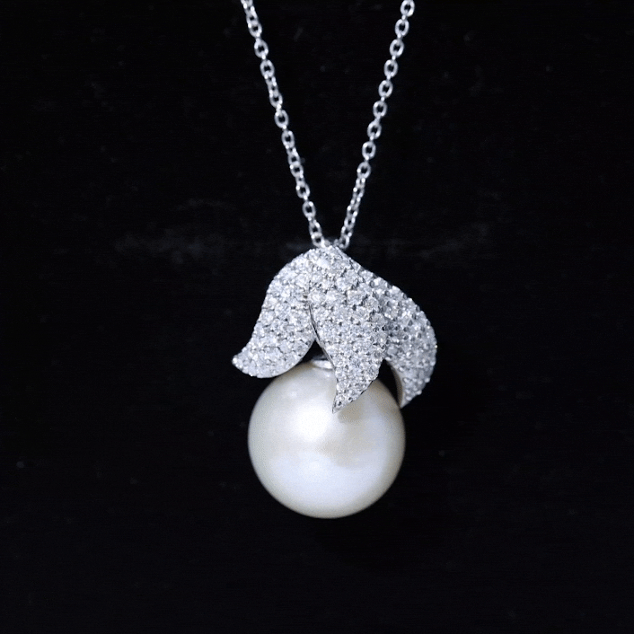 Certified Freshwater Pearl Bridal Necklace with Lab Diamond