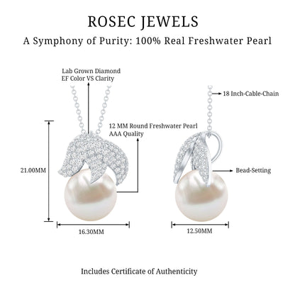Certified Freshwater Pearl Bridal Necklace with Lab Diamond