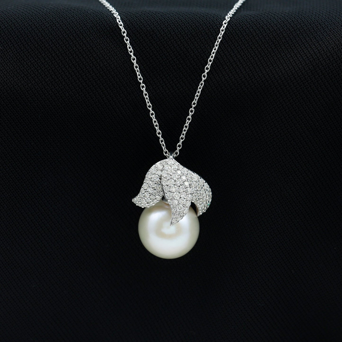 Certified Freshwater Pearl Bridal Necklace with Lab Diamond