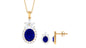Lab Created Blue Sapphire Floral Jewelry Set with Moissanite