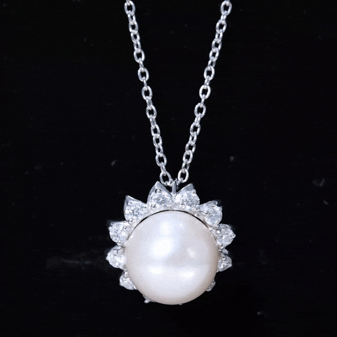 Freshwater Pearl and Moissanite Flower Chain Necklace