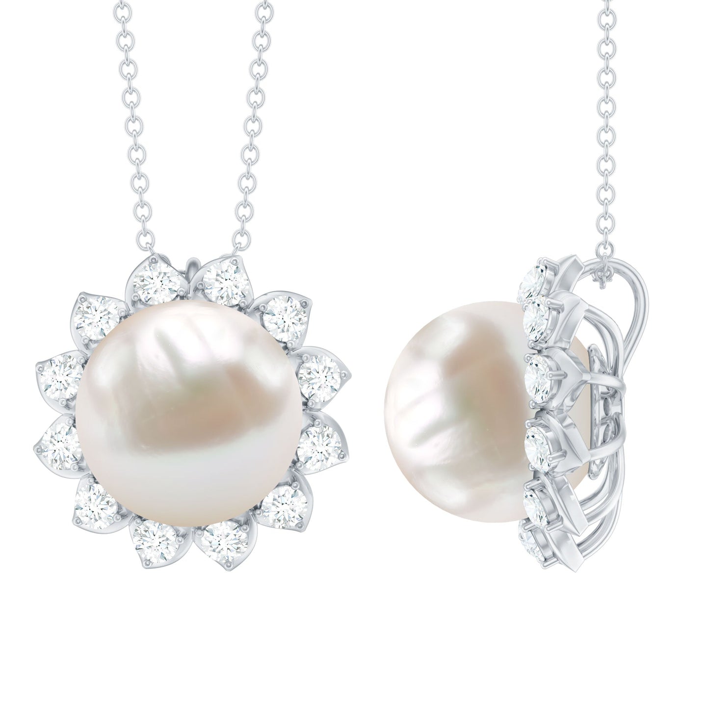 Natural 11 Carat Freshwater Pearl Flower Necklace in Silver