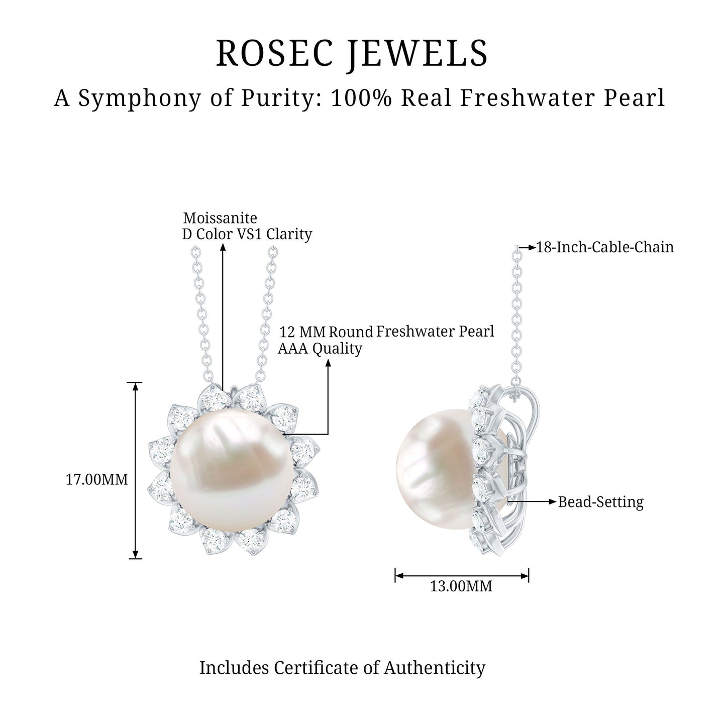 Natural 11 Carat Freshwater Pearl Flower Necklace in Silver