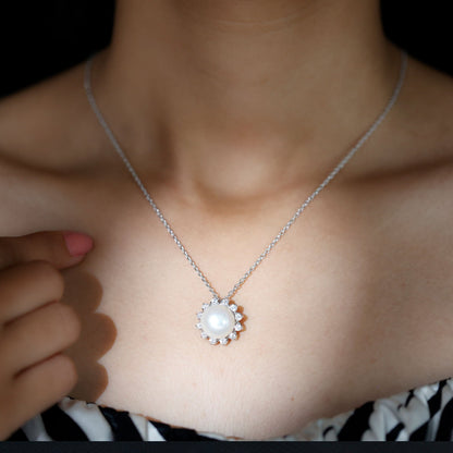 Freshwater Pearl and Moissanite Flower Chain Necklace