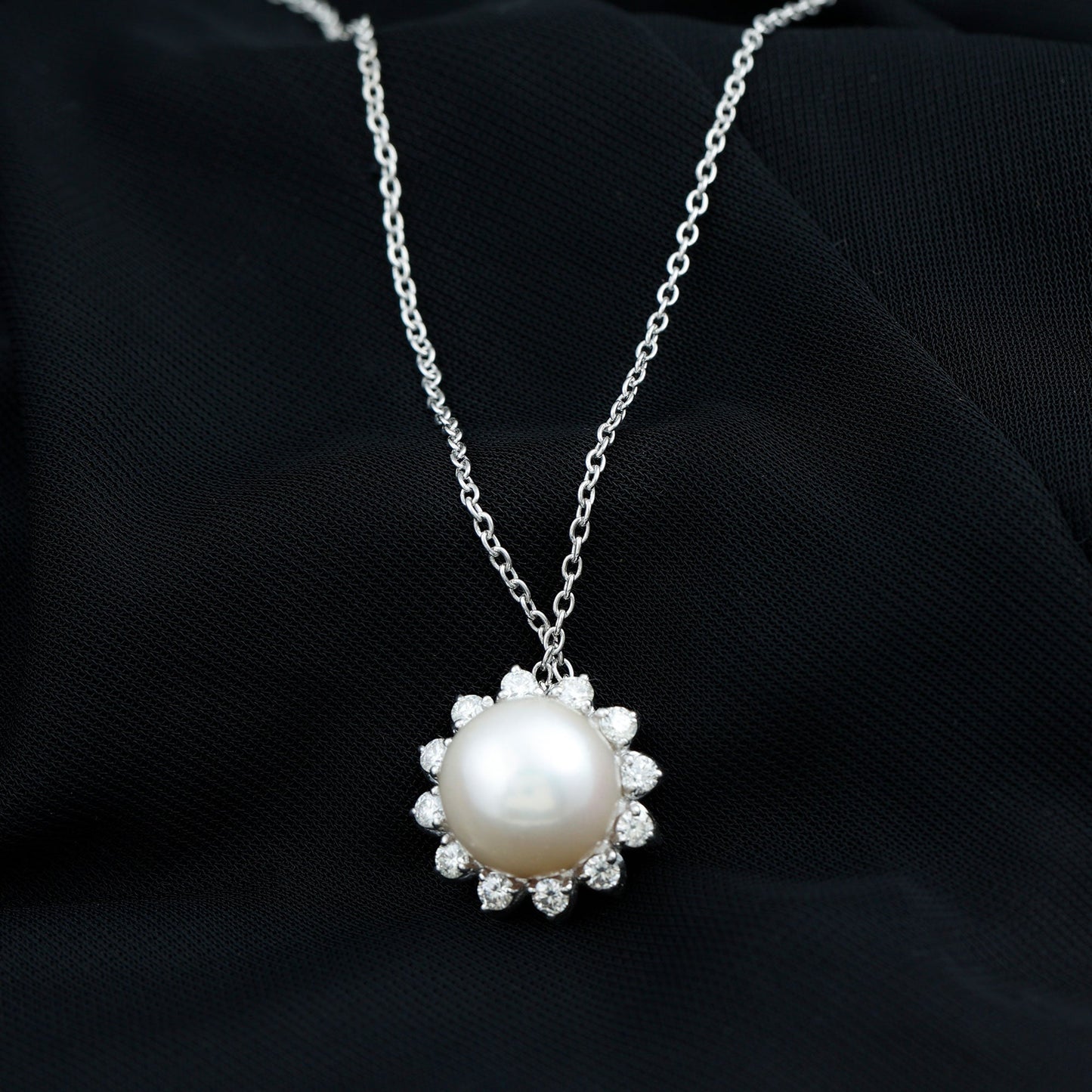 Freshwater Pearl and Moissanite Flower Chain Necklace