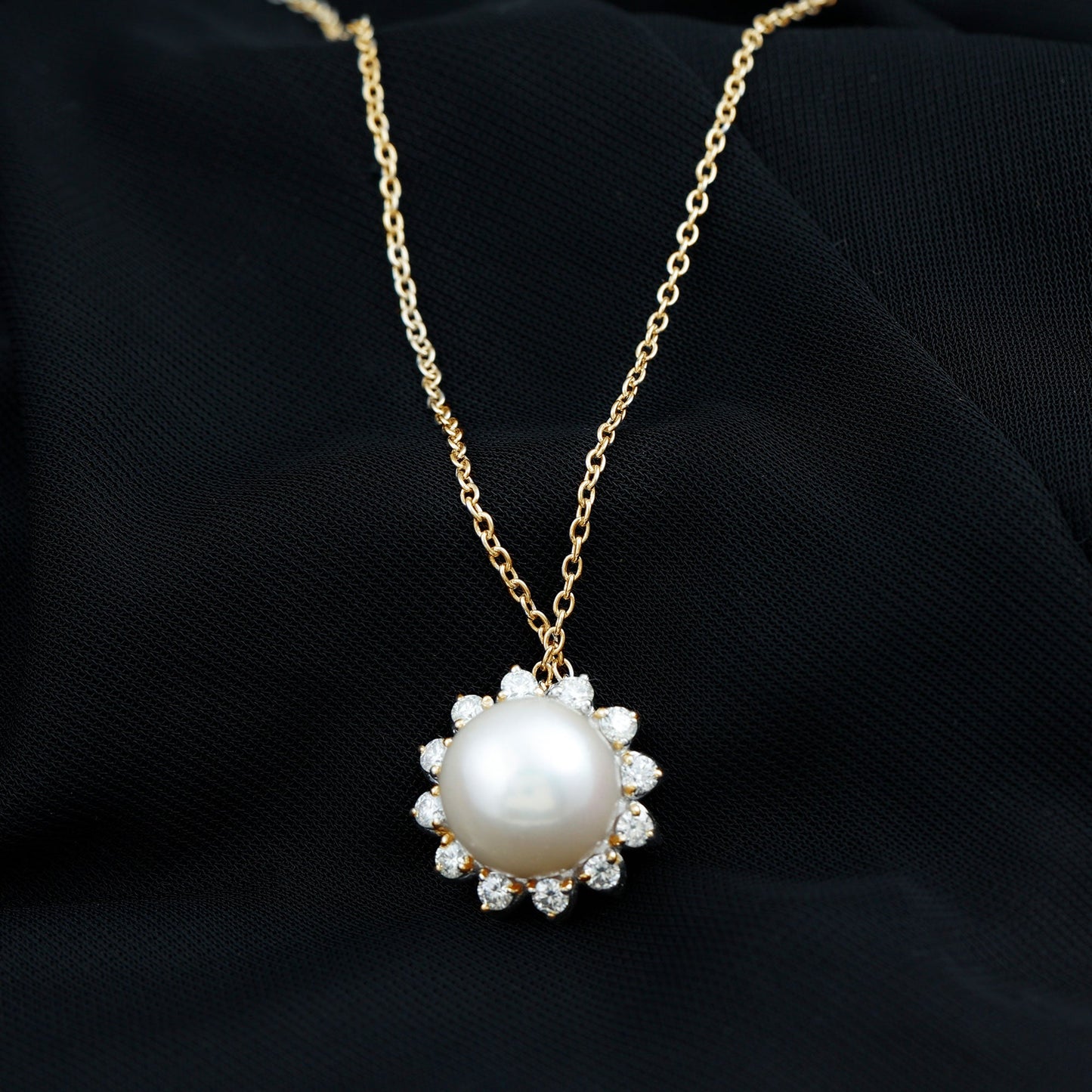Freshwater Pearl and Moissanite Flower Chain Necklace